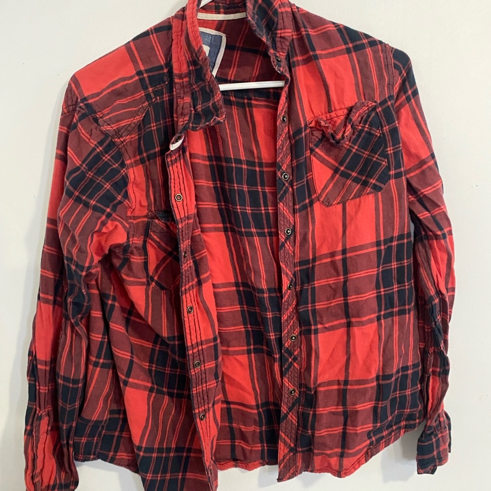Red and Black Plaid Button-Up Shirt